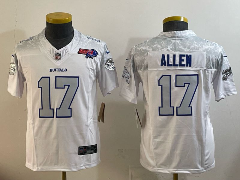 Youth 2025 Buffalo Bills 17 Allen white 5th generation Throwback Nike Limited NFL Jersey style 08